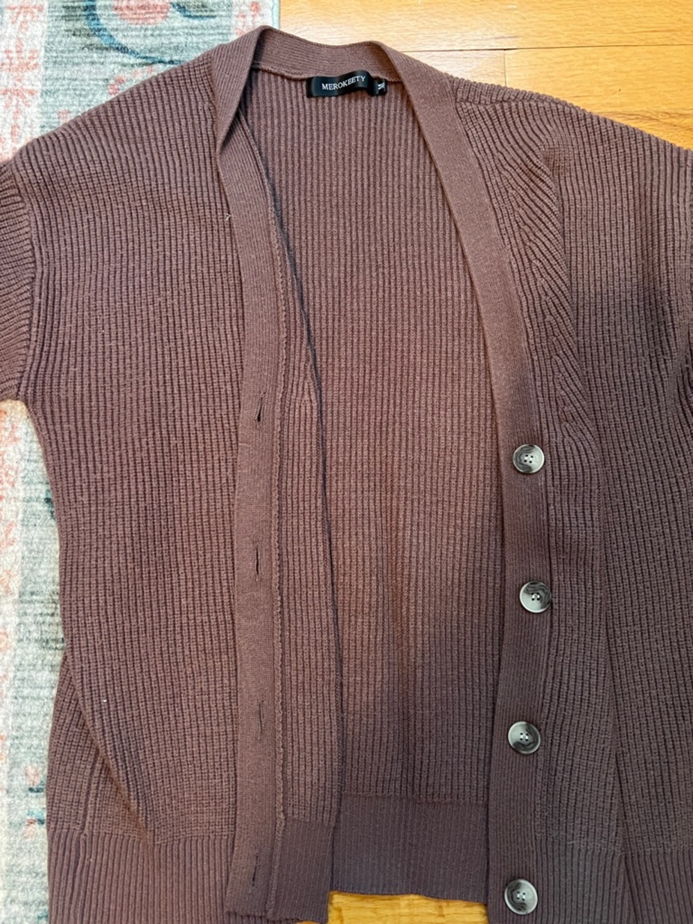 Brown Ribbed Button-Front Cardigan - Picture 2 of 3